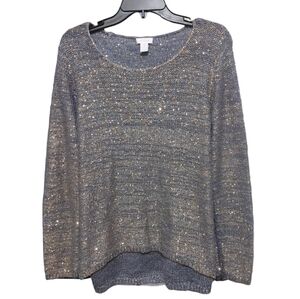 Chico's Gray Knit Gold Sequin Long Sleeve Sweater Women's Size Large L (2)